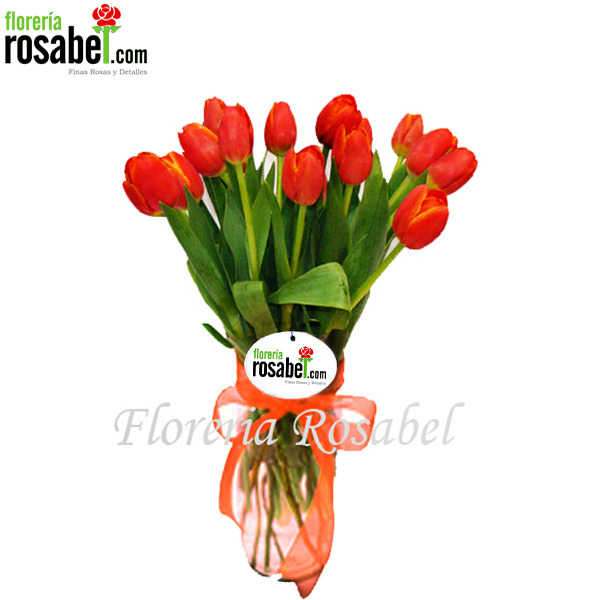 Florero de 10 Tulipanes Naranjas